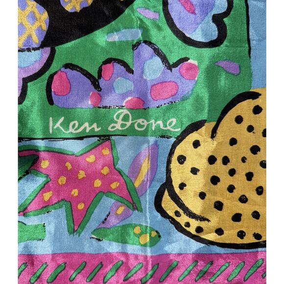 VTG Ken Done Silk 1985 Below The Sea Print Scarf Collectors 29”x29” Abstract Art - Picture 2 of 3